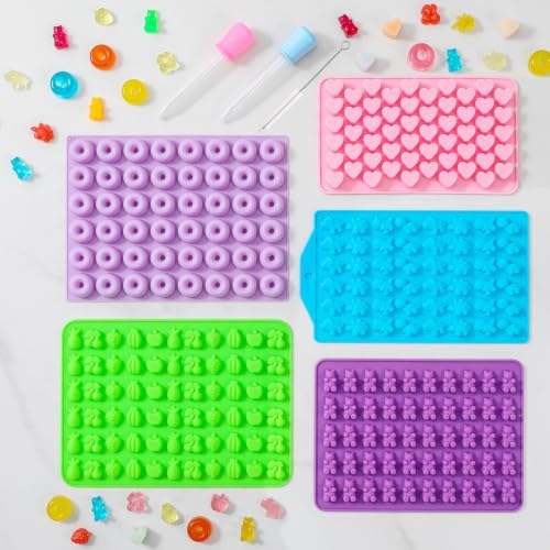 Gummy Molds, 5pcs Gummy Bear Silicone Candy Molds with 2 Droppers & 1 Brush