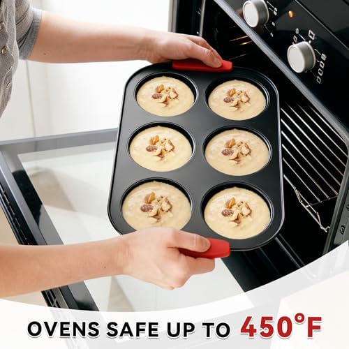 2Pack Jumbo Muffin Pan with Silicone Handles Non Stick 6 Tin Muffin Top Pan