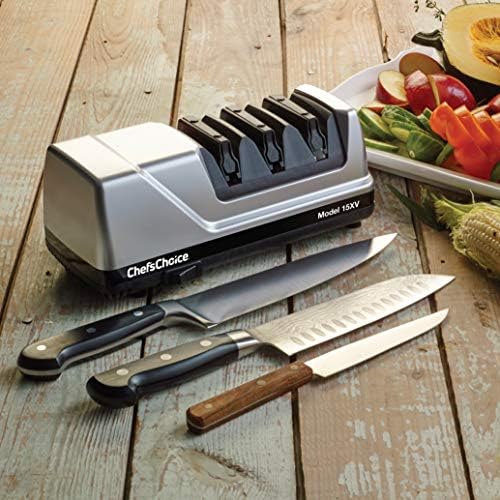 Chef’sChoice 15XV EdgeSelect Professional Electric Knife Sharpener with 100-Percent Diamond Abrasives and Precision Angle Guides for Straight Edge and Serrated Knives,3-Stage,Gray,(Pack of 4)