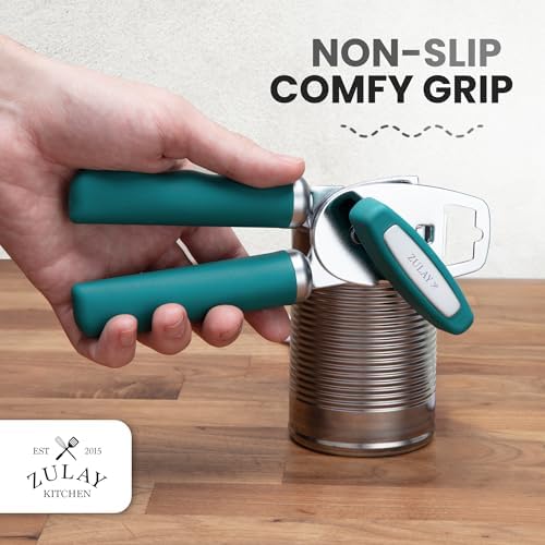 Zulay Kitchen Manual Can Opener Heavy Duty Patented Stainless Steel, Jade