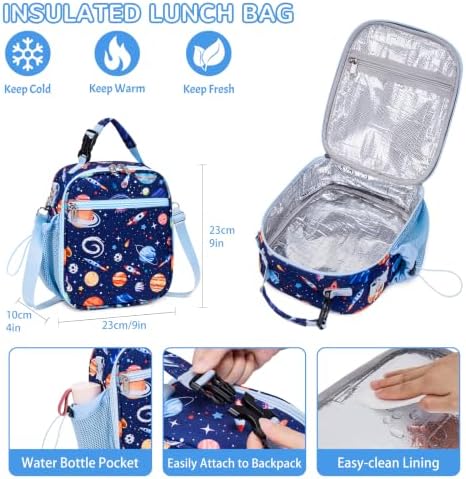 Kids Bento Box with Food Jar, Water Bottle, Lunch Bag, Planet