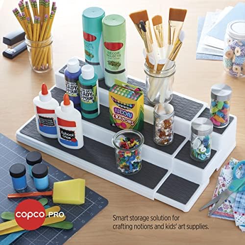 Copco 3 Tier Expandable Cabinet Organizer - Spice Rack Shelf for Pantry, Kitchen, Bathroom, Closet Storage - Adjustable Tiered Spice Organizer with Non-Slip Liner