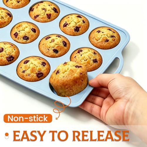 Silicone Muffin Pan, Metal Frame Regular Cupcake Pan Silicone Molds 12 Cups