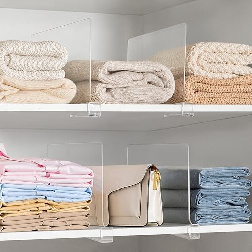 HBlife 1 Pack Clear Shelf Dividers, Vertical Purse Organizer for Closet Perfect for Sweater, Shirts, Handbags in Bedroom and Kitchen, Adjustable Acrylic Bookshelf for Organization