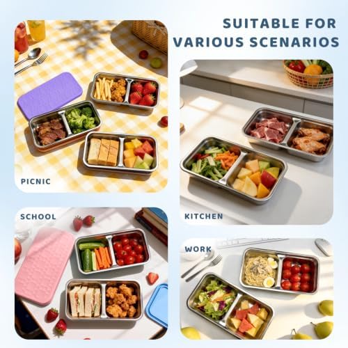 15 oz Snack Containers for Kids, Stainless Steel Lunch Box 3 Pack