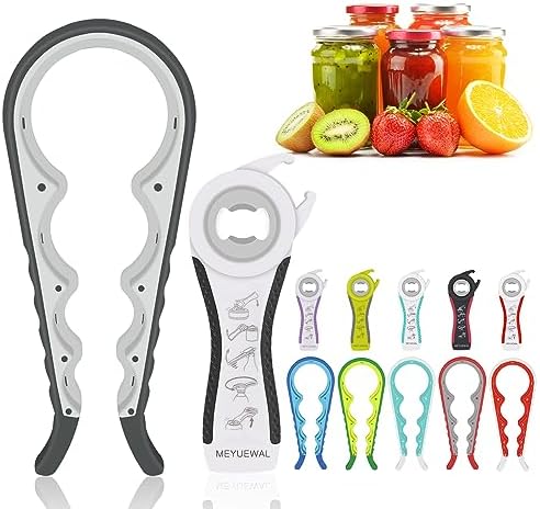 Jar Opener Bottle Opener for Weak Hands, 5 in 1 Multi-Function Can Opener Bottle Opener Kit with Silicone Handle Easy to Use for Children, Elderly and Arthritis Sufferers (White)