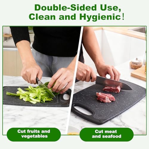 Cutting Boards Set,15.7"×9.4" & 12.5"×7.7" Plastic Chopping Board Set,Made From Natural Food Grade Material,BPA Free&Eco,Non Slip&Juice Groove,Dishwasher Safe,Double-Sided Usable,Dark Grey