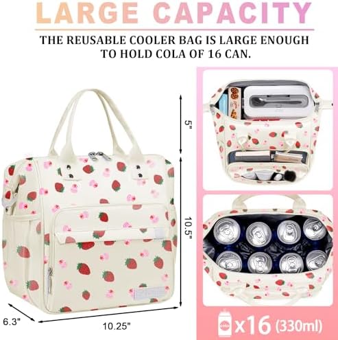 TuErCao Strawberry Cake Lunch Box for Women, Adult Insulated Lunch Bag for Work for Teacher Nurse Mom, Ladies Lunch Tote Bag, Loncheras para Mujer de Trabajo