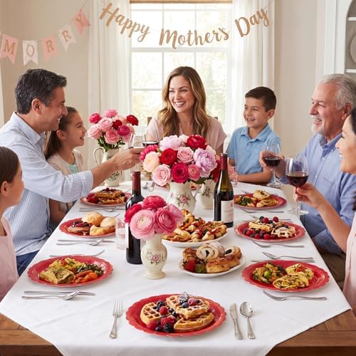 NatNarr 30 Pcs Red Paper Plates 9 Inch Scalloped Red Dessert Dinner Plates Cute Party Plates for 4th of July, Birthday, Picnic (Pack of 3)