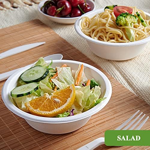 Vplus 200 Pack 12 OZ Compostable Paper Bowls, Bagasse Bowls，White