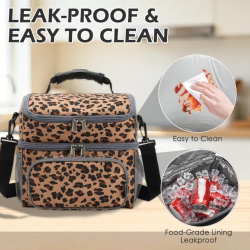 FlowFly Double Layer Cooler Insulated Lunch Bag Adult Lunch Box Large Tote Bag for Men, Women, With Adjustable Strap,Front Pocket and Dual Large Mesh Side Pockets