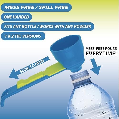 the original measuring scoop + funnel No spill preparation of protein powder, workout & sports drinks, baby formula & kcup refill Mess & Spill free - (Set of 1 & 2 Tablespoon)