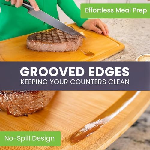 Glue-Free Surface™ 2XL Extra Large Bamboo Cutting Board Set of 4 – Small, Medium, XL, and Oversized Sizes from Chopping Vegetables to Carving Meat & Turkey for Large Family Meal Prep and Gatherings