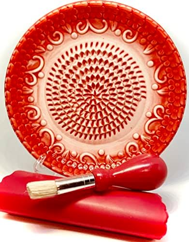 BonCera, Premium Ceramic Garlic Grater Plate Set - Red Embossed