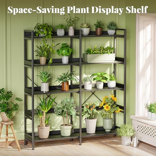 Huuger 5 Tier Bookshelf with 10 Open Shelves and Raised Baffle, Black