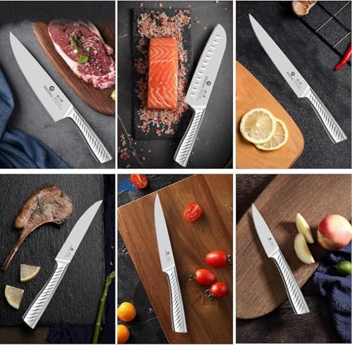 imarku® Knife Set, 14PCS Knife Sets for kitchen with block, One-Piece Kitchen Knife Sets with Built-in Sharpener, Stainless Steel Chef Knife Set with Lightning Stripes Handle, Dishwasher Safe(Wood)