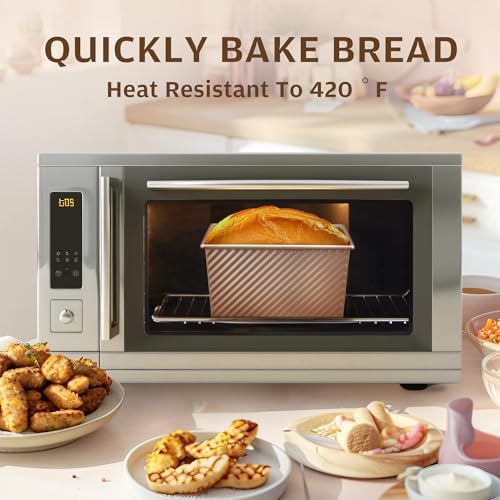 KITESSENSU Pullman Loaf Pan with Lid 2 Pack, 1 lb Dough Capacity Non-Stick Bakeware for Baking Bread, Carbon Steel Corrugated Bread Toast Box Mold with Cover for Baking Bread, Gold