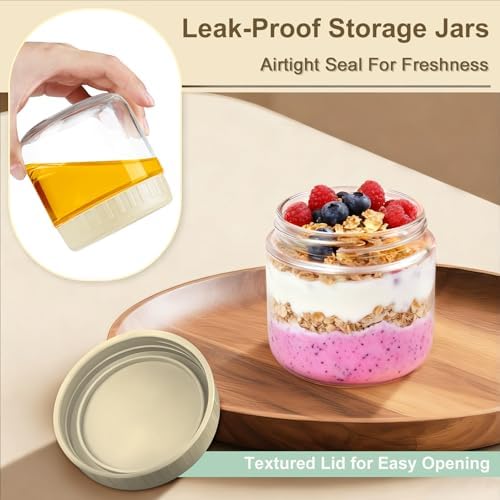 Overnight Oats Containers with Lids, 10oz Wide Mouth Mason Jars with Lids, 9 Pack Glass Jars with Airtight lid for Chia Pudding Yogurt Salad, Meal Prer Oatmeal Jars, Yellow
