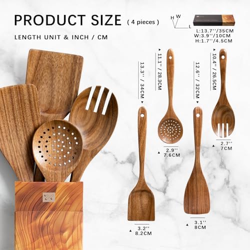 Wooden Spoons for Cooking, 4-Piece Acacia Wood Cooking Utensil Set