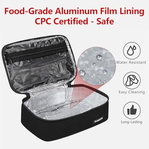 Gloppie Small Lunch Bag, Insulated Lunch Box for Adults & Kids, Black.