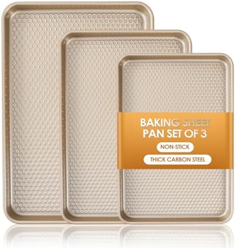 Baking Sheet Pan Set of 3, Nonstick Carbon Steel Cookie Sheets with Texture