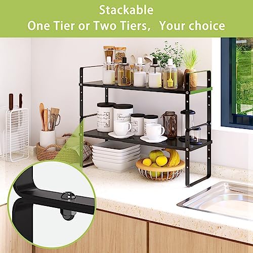 Across-Star Expandable Cabinet Shelf Organizer Rack, Stackable Kitchen Counter Storage Shelves Stand, Adjustable Height Pantry Shelf Spice Rack