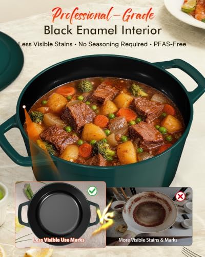 Nuwave 6 Qt PFAS-Free Enamel Cast Iron Dutch Oven Pot with Lid, Pine Forest