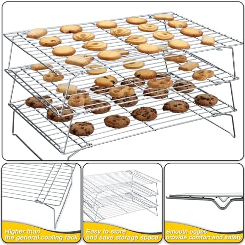 Hunnycook Cooling Racks - 10 * 16 Inch 3PCS Stackable Tall Baking Racks, Stainless Steel Wire Rack for Baking Sheet, Cooling Racks for Cooking and Baking, Oven and Dishwasher Safe