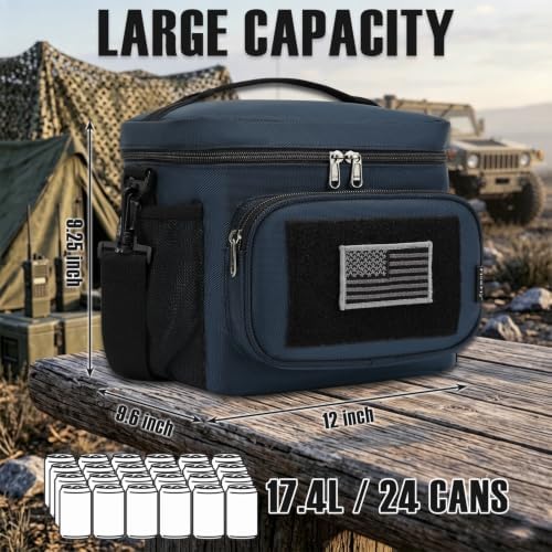 FlowFly Lunch Bag, Insulated Cooler, Thermal Lunch Box Tote with MOLLE/PALS Webbing, Adjustable Padded Shoulder Strap, for Tactical Men Women Adults and Boys Girls Kids (Cyan, Large)