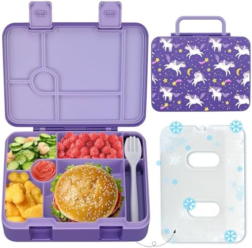 Chill Lunch Box Kids, Leak Proof Adult Bento Box with Ice Pack, 6 Compartment Lunch Container with Utensils for Girl Boy Back to School, 5.5-Cup Capacity, Dishwasher Safe, BPA Free