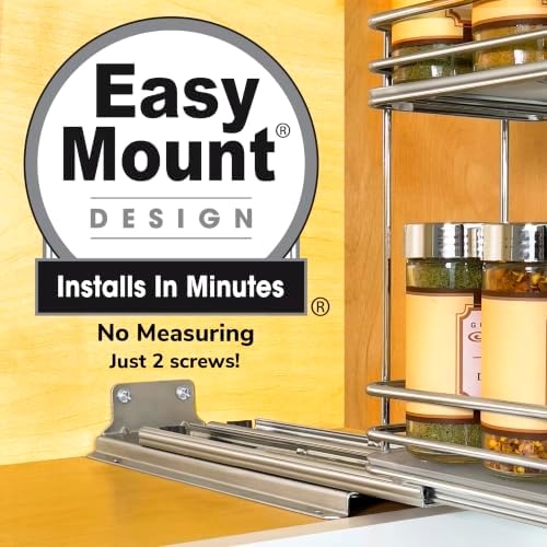 LYNK PROFESSIONAL® Pull Out Spice Organization for Cabinets - 4-3/8 inch Wide – Spice Rack for Inside Cabinets, Slide Out Spice Rack Organizer for cabinet – Pull Out Spice Rack, Sliding 2 Tier Chrome