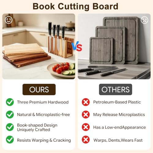 Magnetic Book Cutting Board Set with Stand for Space-Saving Kitchen
