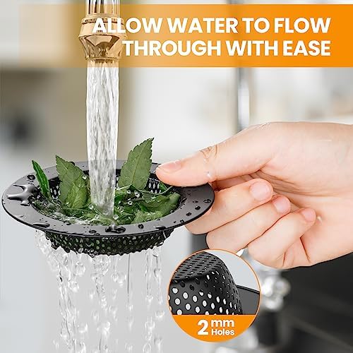 Huntonry Black Kitchen Sink Drain Strainer, Sink Drain Cover, Food Catcher, Large Wide Rim 4.5" Diameter, Stainless Steel, Pack of 2
