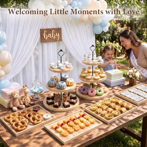 6pcs Wooden Dessert Table Display Set, 3 Tier Cupcake Stand Set with Serving Trays, Rustic Dessert Display Stand, Cake Stand Set for Wedding Dessert Table, Birthday, Baby Shower, Party Food Display, Home Decor