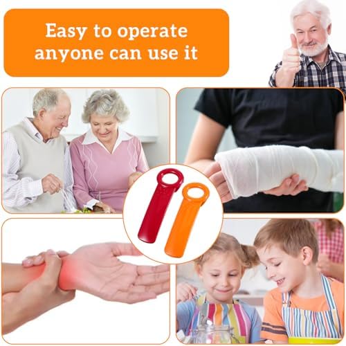 2 PACK Jar Opener, Easy Grip Jar Opener Gripper, Jar Key for Seniors, Arthritis, Carpal Tunnel Sufferers, Durable Plastic Jar Lid Opener（Orange/Rose Red）