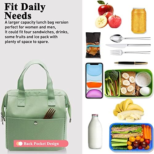 Mziart Insulated Lunch Bag Simple Cute Lunch Box for Women Men, Light Green