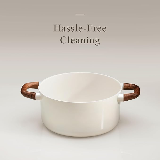 CAROTE 5QT Nonstick Stock Pot with Lid, 5 Quart Casserole with Ladle, Even Heating Stockpot, Fits All Stoves, Non Stick Big Cooking Pots PFOA Free, White