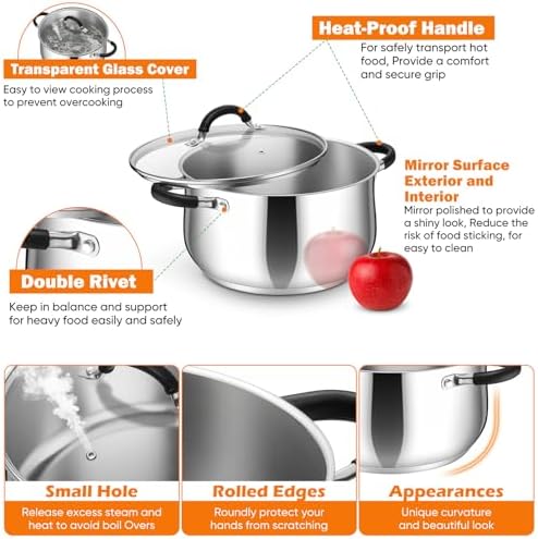 P&P CHEF 5 Quart Stainless Steel Stock Pot, Cooking Pot with Visible Lid