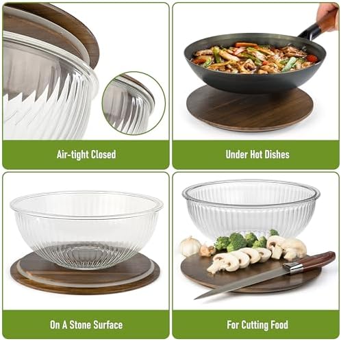 Stackable Glass Mixing Bowls with Acacia Lids Set of 5