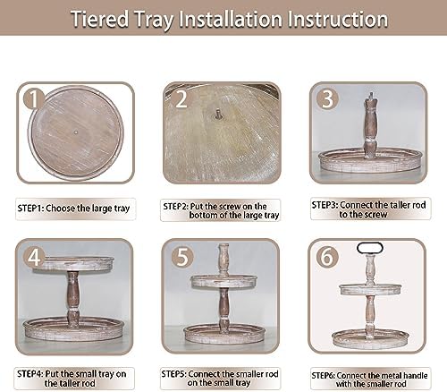 Krismax Decorative Trays - Two Tiered Tray Stand Rustic Decor Farmhouse 2 Tiered Tray Serving Tray Seasonal & Holiday Decoration Wooden Tray