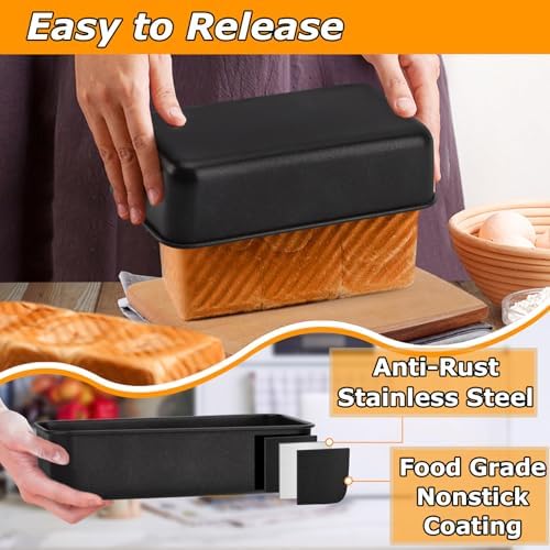 LIANYU 2 Pack Bread Loaf Pan for Baking, 9×5 Inch Nonstick Stainless Steel Bread Baking Loaf Pan, Meatloaf Tin for Homemade Banana Sourdough, Dishwasher Safe