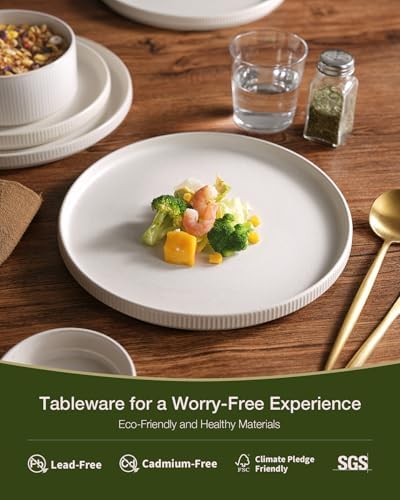 Famiware Star Stoneware Dinnerware Sets for 8, Reactive Glaze Plates, Bowls