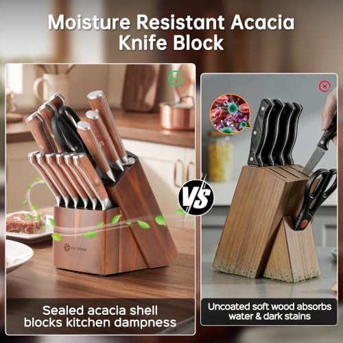 YOTSUBA 14 PCS Japanese Knife Set with Block and Sharpening Rod