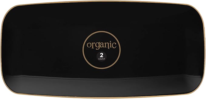 Plasticpro Plastic Serving Trays - Serving Platters Disposable Party Dish White, (2, Round Black Tray with Gold Rim)
