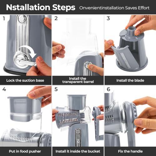 SUSTEAS Rotary Cheese Grater 5 Blades,Kitchen Mandoline Vegetable Slicer