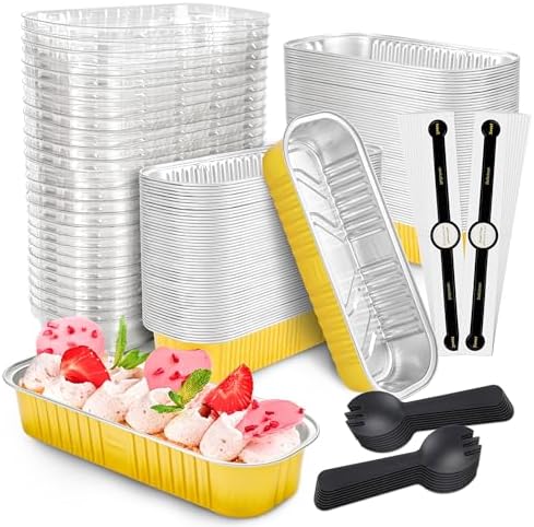 NPLUX Halloween Aluminum Pans with Lids, 6.8oz 100 Pack Gold for Gifts
