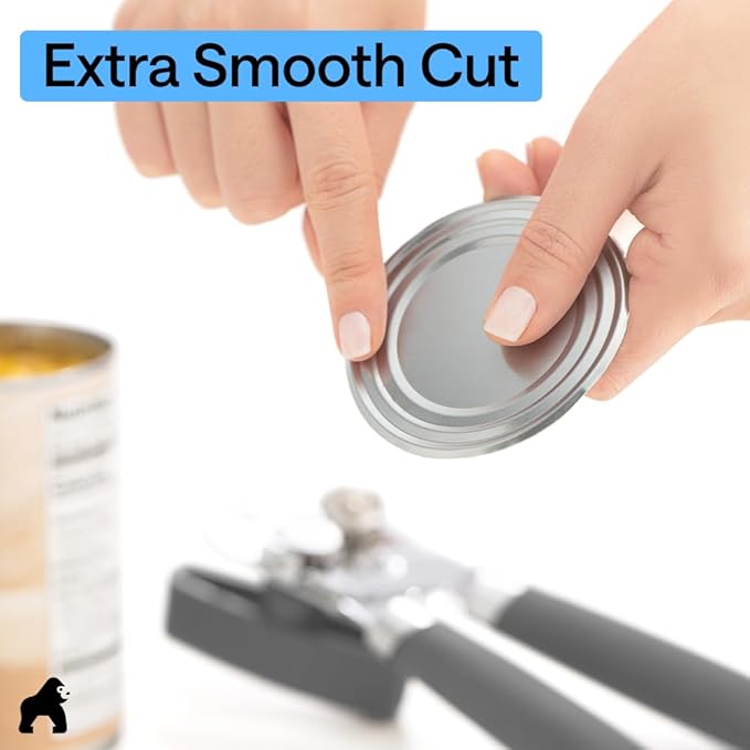 GORILLA GRIP Heavy Duty Stainless Steel Smooth Edge Manual Can Opener and Bottle Openers, Soft Comfortable Handle, Oversized Handheld Turn Knob, US Designed Multifunctional Kitchen Tool, Gray