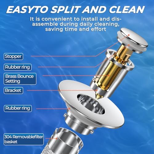 Bathroom Sink Drain Strainer, Pop-up Sink Drain Strainer with Removable Stainless Steel Strainer Basket Hair Catcher, Bathroom Sink Strainer for Bathroom Sink Stopper Replacement(1PCS)