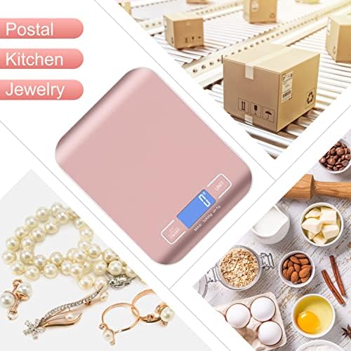 Digital Shipping Scale,Stainless Steel Panel, Accurate Portable Postal Scale for Packages, Small Business,Kitchen, Food, Handmade, Liquids, and Boutique (Rose Gold Battery(5kg/1g))