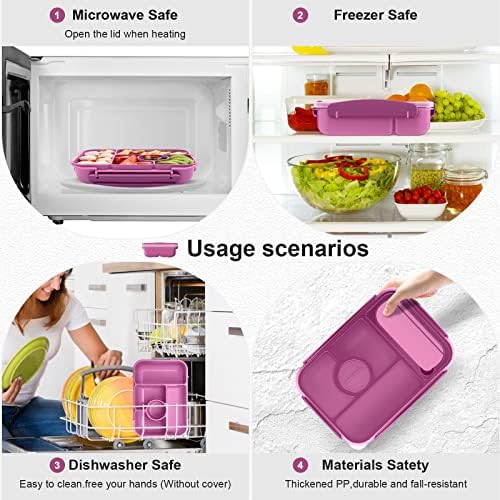 Amathley Bento Box Adult Lunch Box Kids,Lunch Containers for Adults/Kids/Toddler,5 Compartments Bento Lunch Box with Sauce Vontainers,Microwave & Dishwasher & Freezer Safe,BPA-Free (Purple)